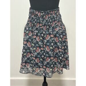 Cabi Black Floral Smocked Waist Pull On Skirt Women’s Small Lined